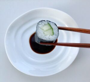 White soya sauce plate with sushi